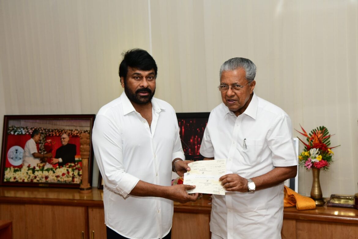 Megastar Chiranjeevi reaches Trivandrum amid Wayanad disaster, hands over Rs 1 crore cheque to Kerala Chief Minister Pinarayi Vijayan