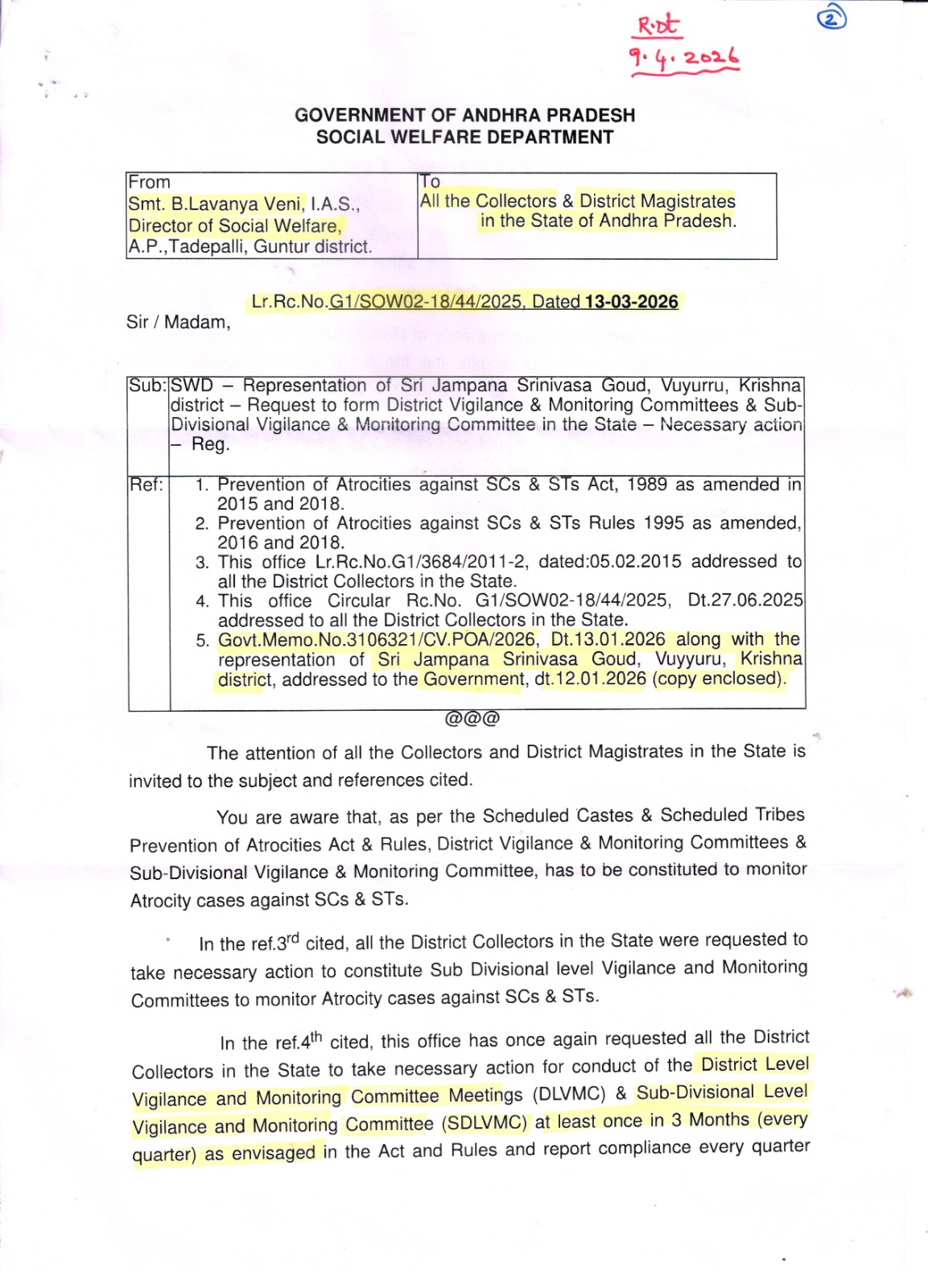 The Desk… Amaravati : అన్ని జిల్లాల్లో విజిలెన్స్ అండ్ మానిటరింగ్ కమిటీలు ఏర్పాటు చేయండి➖సాంఘిక సంక్షేమ శాఖ డైరెక్టర్