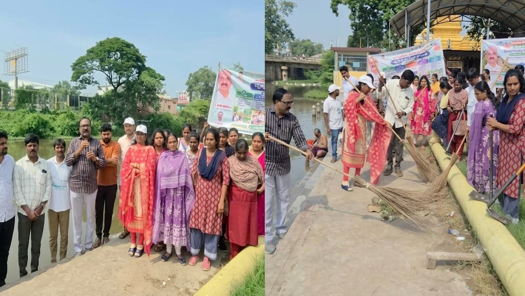 The Desk … Tadepalligudem : కాలువ గట్టుపై స్వచ్ఛతా కార్యక్రమం.. చీపురు పట్టి ఆదర్శంగా నిలిచిన కమిషనర్‌